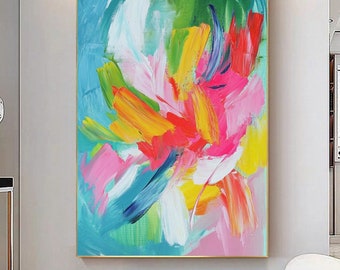 Teal Green Abstract Oil Painting on Canvas, Bold Gestural Modern Art, Office Wall Decor