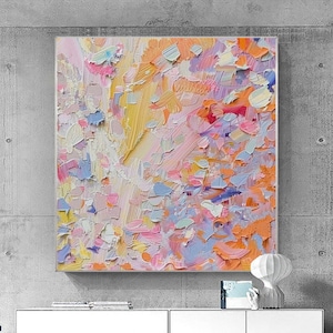 Abstract Colorful Painting On Canvas,Original Pink Pastel Wall Art,Hand-painting Pallete Knife Painting,Modern Living Room Decor