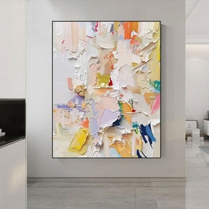 Grande peinture abstraite colorée, texture, peinture 3D, couteau à palette coloré, peinture à la main, grande toile abstraite moderne