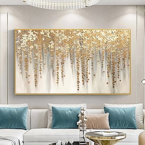 Gold Leaf painting,Gold Foil Painting,Painting on Canvas,Acrylic Painting Living Room Wall Art Home Decor