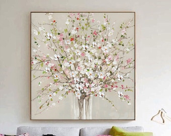 Flower Oil Painting On Canvas Abstract Pink Flower Painting Flower Landscape Painting Floral Wall Art Canvas Spring Living Room Wall Art