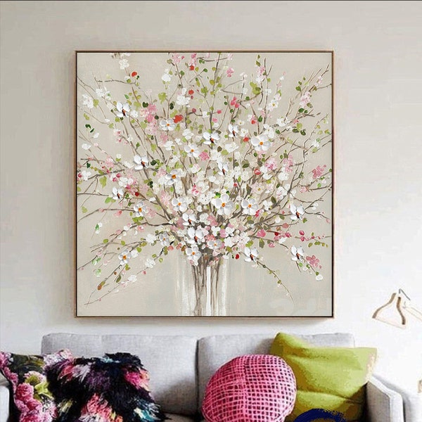 Flower Oil Painting On Canvas Abstract Pink Flower Painting Flower Landscape Painting Floral Wall Art Canvas Spring Living Room Wall Art