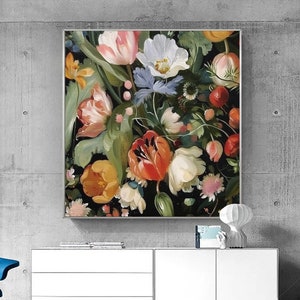 Abstract Green Flower Oil Painting on Canvas Original