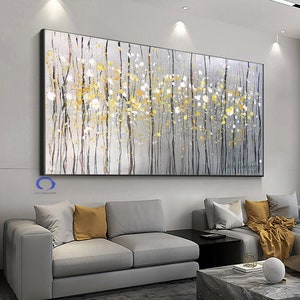 Large Gold Painting frame Acrylic Gold Leaf Art Landscape Painting Contemporary Art Modern Painting Silver Canvas Painting Living Room Décor