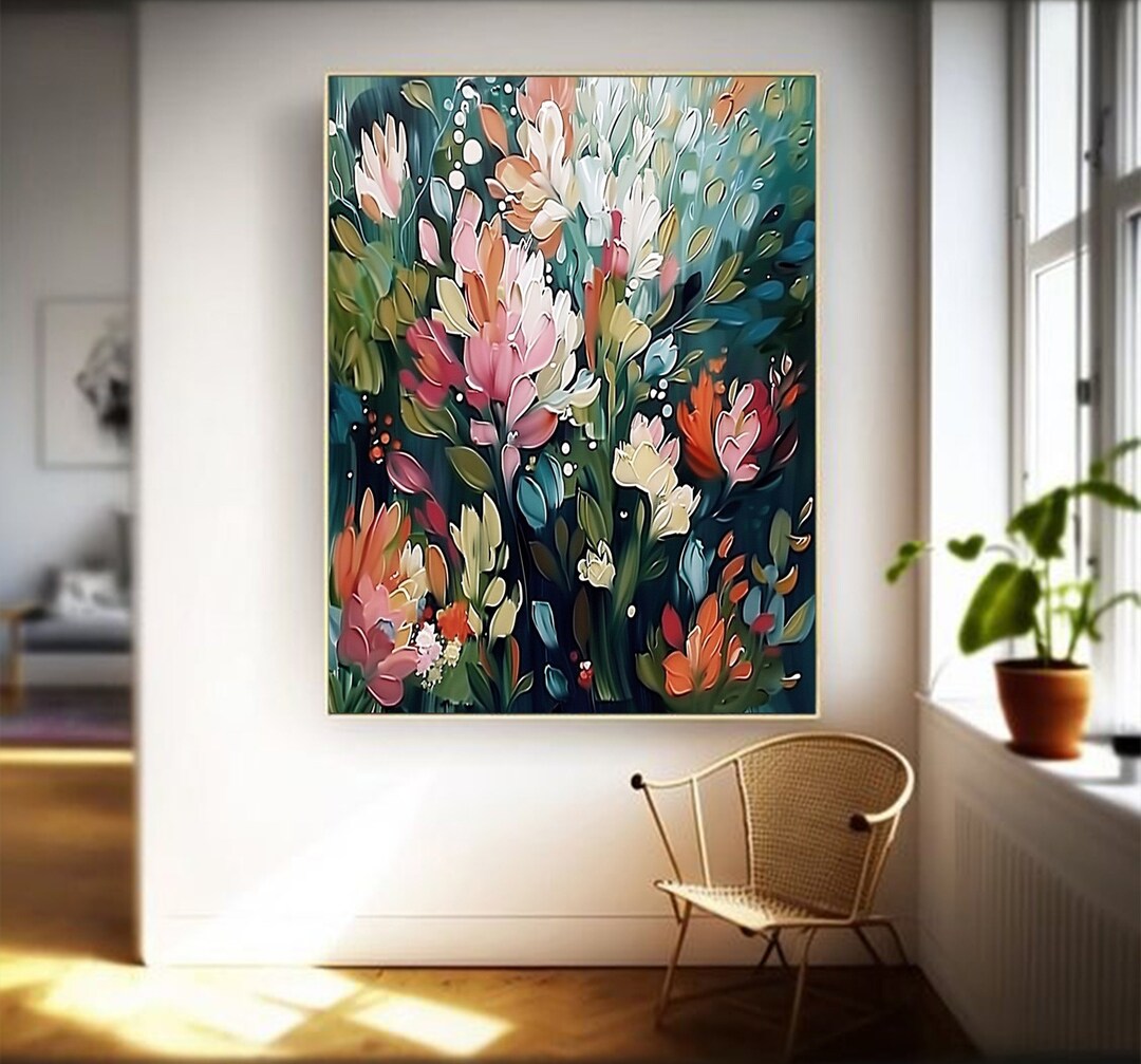 Original Floral Oil Painting on Canvas, Textured Impasto Flower Art ...