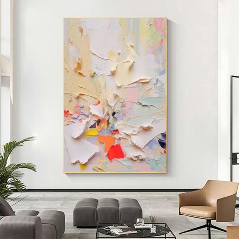 Neutral Abstract Oil Painting on Canvas, Wabi-sabi Textured Impasto Art ...