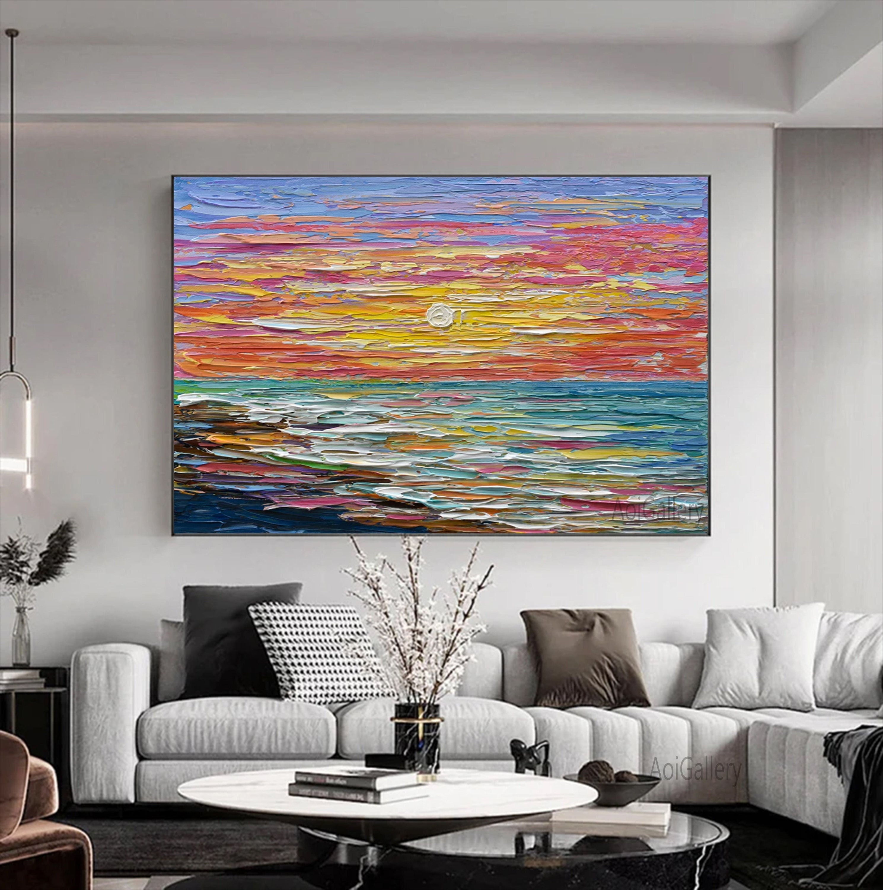 Sunrise Ocean Oil Painting on Canvas Large Coastal Painting on Canvas ...
