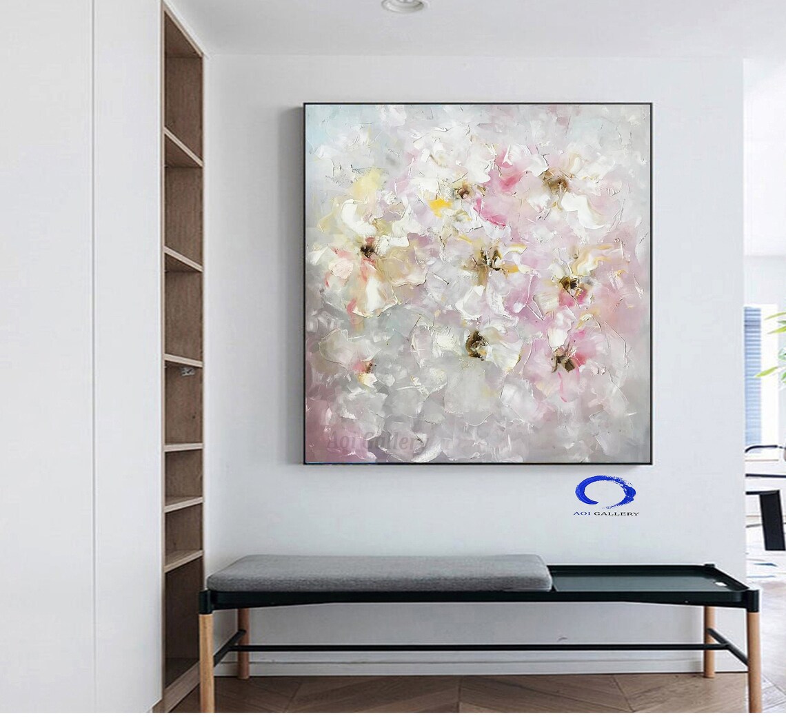 Pink Flower Painting on CanvasWall Art Framed Wall Decor For Etsy