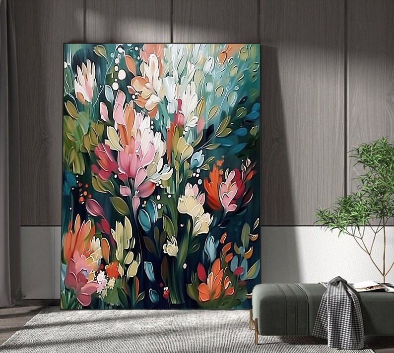 Original Floral Oil Painting on Canvas, Textured Impasto Flower Art ...