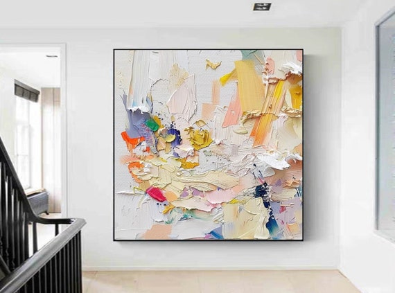 Boho Abstract Gold Oil Painting on Canvas, Heavy Texture Palette Knife Art, Entryway Wall Decor