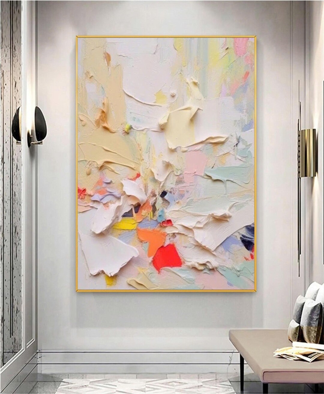 Neutral Abstract Oil Painting on Canvas, Wabi-sabi Textured Impasto Art ...