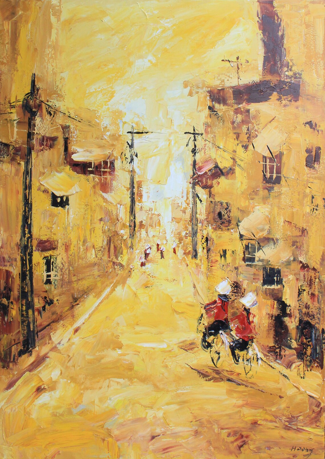 Town Abstract Painting on Canvaswall Town Paintingold Town Etsy