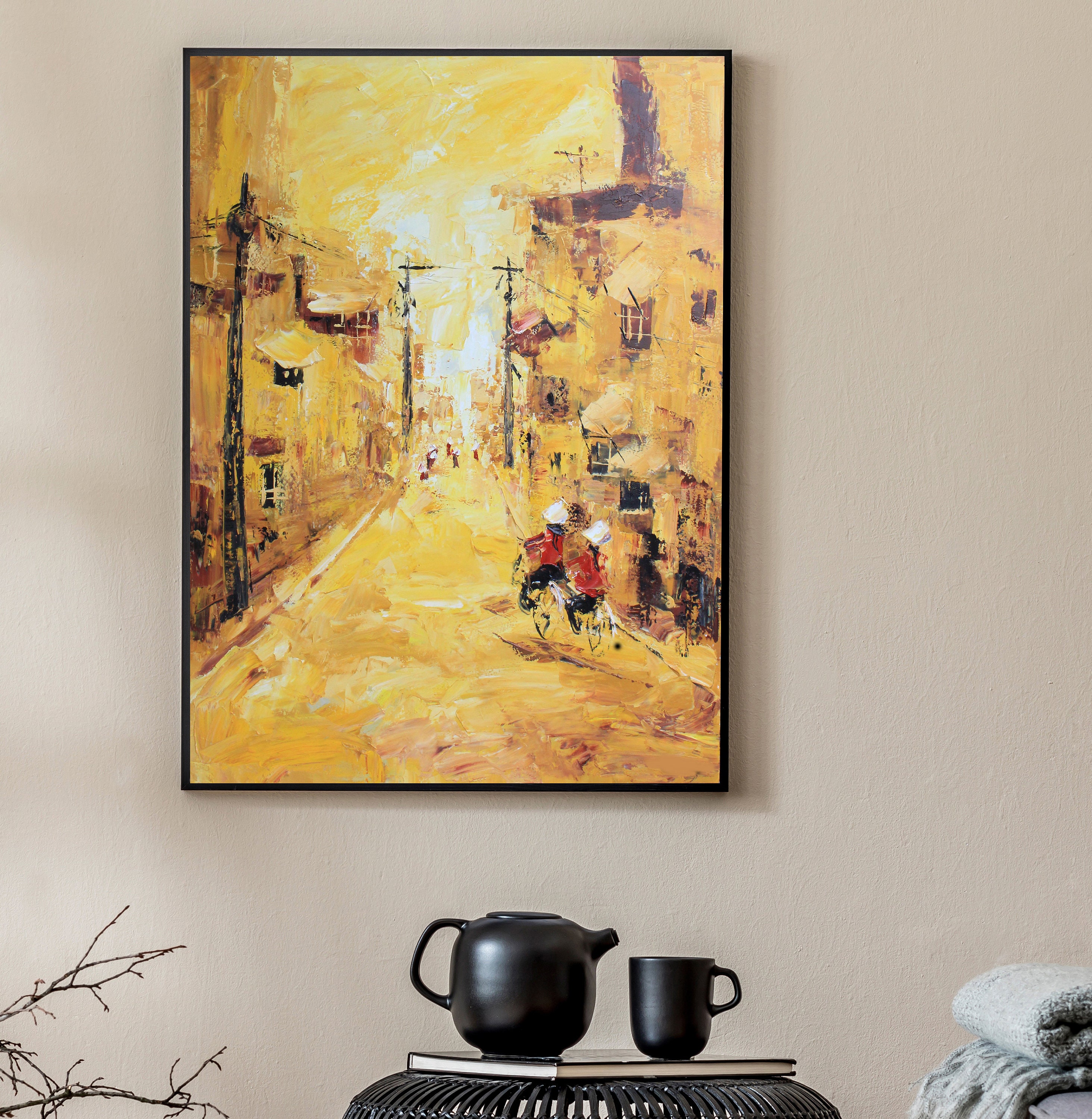 Town Abstract Painting on Canvaswall Town Paintingold Town Etsy
