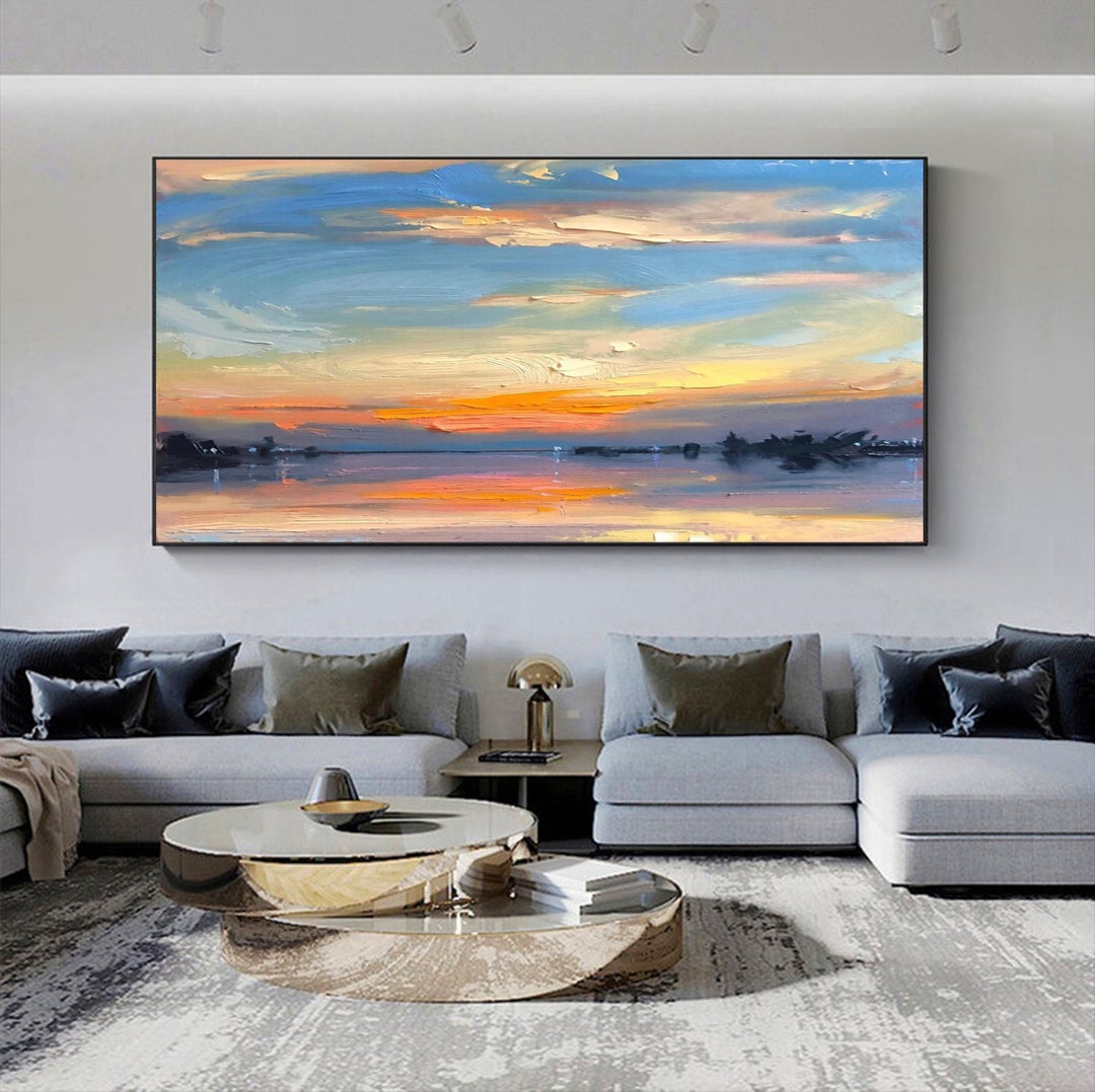Abstract Sunset Ocean Oil Painting on Canvas Large Pastel Landscape ...