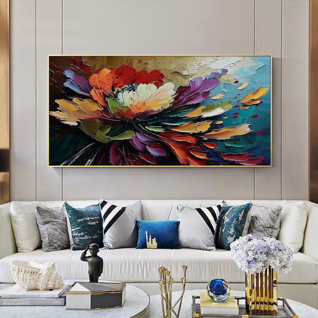 Flower Oil Painting on Canvas Large Wall Art Original Colorful Floral ...