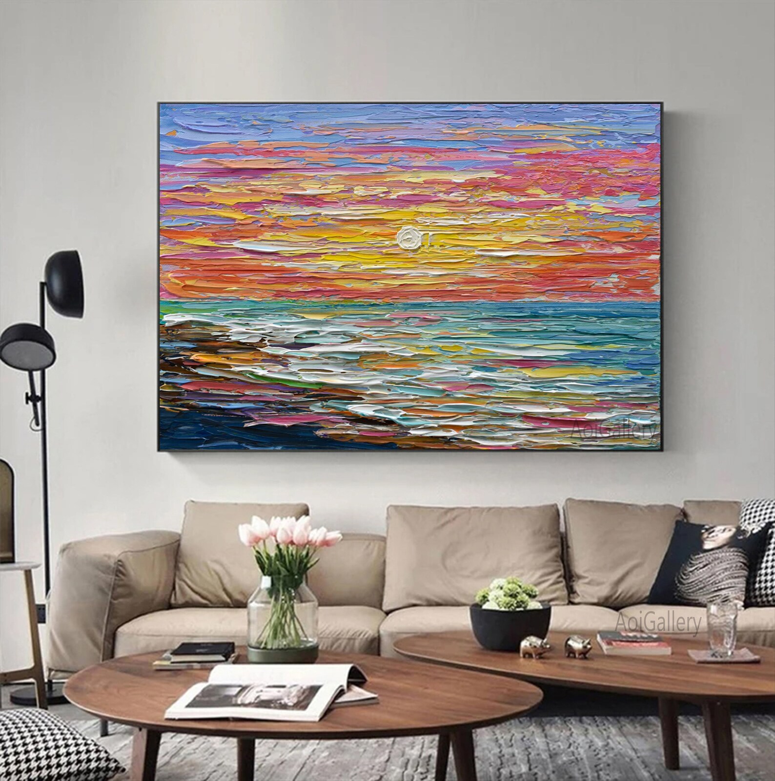 Sunrise Ocean Oil Painting on Canvas Large Coastal Painting on - Etsy