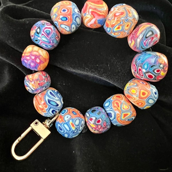 Unique Handmade Polymer Clay Bead Key Ring Bracelet ,Perfect Gift for Her, Customizable and One-of-a-Kind Jewelry Accessory, stocking stuffe
