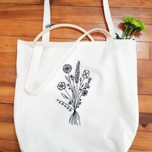 Wildflower Embroidered Tote Bag Handmade Hand Embroidered Floral Tote ...