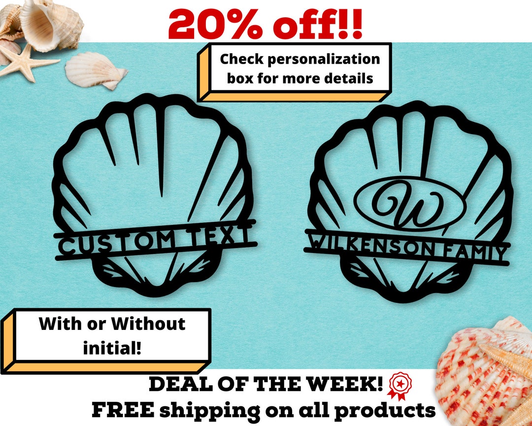 Custom Metal Sign Seashell and Initial Sign, Metal, Beach Gift, Sign ...