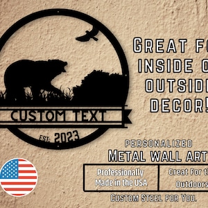 Custom Metal Sign Custom Bear Sign, Metal Grizzly Bear Sign, Dad Gift,  Name Monogram, Home décor, Grandpa, Father&#39;s