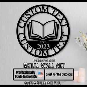 Custom Metal Sign Personalized Gift Custom Library Book Sign, Metal Classroom, School Teacher Gift,  Name Monogram, Home décor