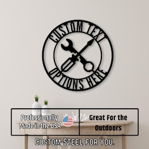 Personalized Gift Custom Metal Tool Shop Sign, Metal Wall piece, Steel Hanging Sign, Dad Gift, Grandpa&#39;s Gift, Monogram, Work Station