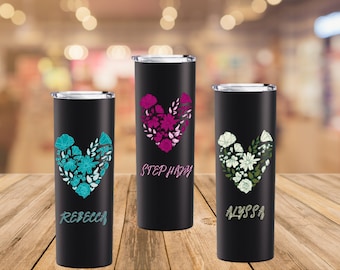 Valentines Day Gift Custom Floral Cup, Flower Tumbler, Personalized tumbler, Print cup, Gift, Christmas Gift, Wine Cup, Personal Cup