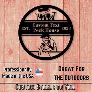 Personalized Gift Custom Metal Carpenter Established Sign, Metal Wall piece, Steel Hanging, Dad Gift, Grandpa&#39;s Gift, Toolbox Sign,