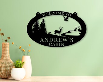Custom Deer Tree Bird Pond Sign, Metal antler Sign, Dad Gift, Name Monogram, Home décor, Grandpa, Personalized Hunter's gift