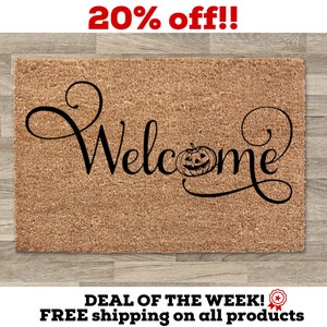 Custom Metal Sign Custom Pumpkin Welcome Doormat, Home Décor, Fall Door Mat, Pumpkin Doormat, October décor, Custom Fall Décor