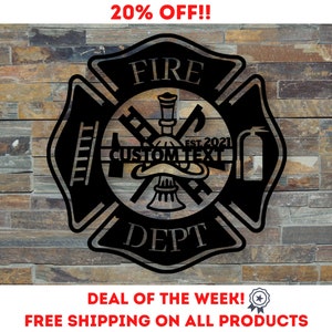 Custom Metal Sign Personalized Steel Maltese Cross Fireman, Firefighter Gift, Fireman Sign with  Name, First Responder Gift