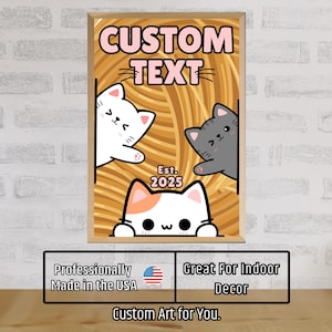 Cartoon Cat Poster Frame Sign, Canvas | Name Monogram | Pet Décor | Bedroom Décor | Custom gift