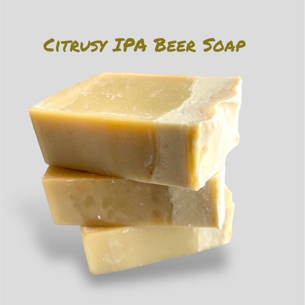 Clean Velvety Citrus IPA Beer Soap 3 Oz with Hempseed Oil, Cold Process Handmade Bar High Quality Food Grade Ingredients, Unisex Bath Gifts