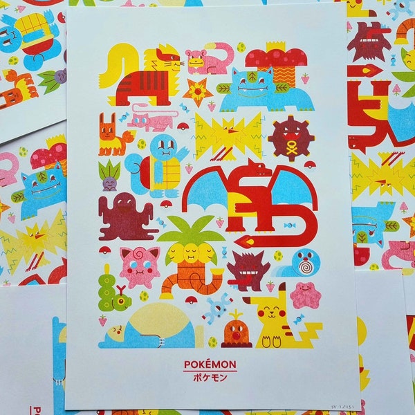 A3 3-colour Pokemon risograph print poster