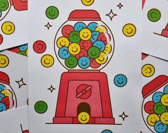 Smiley Gumball Machine - A4 Risograph Print