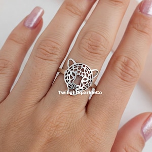 Jaguar Head Silver Ring, silver panther ring, Women&#39;s Daily Wear Ring, Animal Inspired Cocktail Ring, Cut Out Jaguar Warrior Ring For Her
