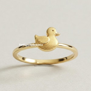 Dainty Duckling Ring, Chines Goose Cute Duck Ring, Duckling Ring Duck Jewelry, 10k/14k/18k Solid Gold Ring, Minimalist Kids Jewelry Gift