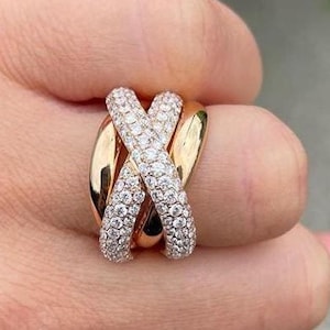 Cross Over Moissanite Criss Cross Half Eternity Twisted Overlap Wrap 925 Sterling Silver Wedding Diamond Ring-Gift For  Her