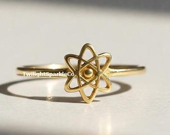 Dainty Atom Ring, 925 Silver Science Jewelry, Women's Science Ring, Minimalist Solid Gold Ring, Men Atom Ring, 10k/14k/18k Gold Ring