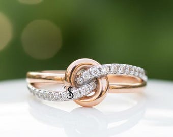 Zweifarbiger Knotenring, Criss Cross Twisted Overlap 925 Sterling Silber Ring, Rundschliff Diamant täglich tragen Ring, Zubehör-Überraschung für Sie