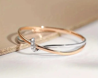 Zweifarbiger Knoten Criss Cross Twisted Overlap 925 Sterling Silber Verlobungsring Diamant Ring täglich tragen Zubehör Überraschung für sie