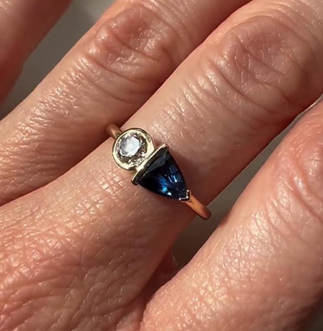 Toi Et Moi Wedding Ring, Blue Sapphire Diamond Anniversary Ring