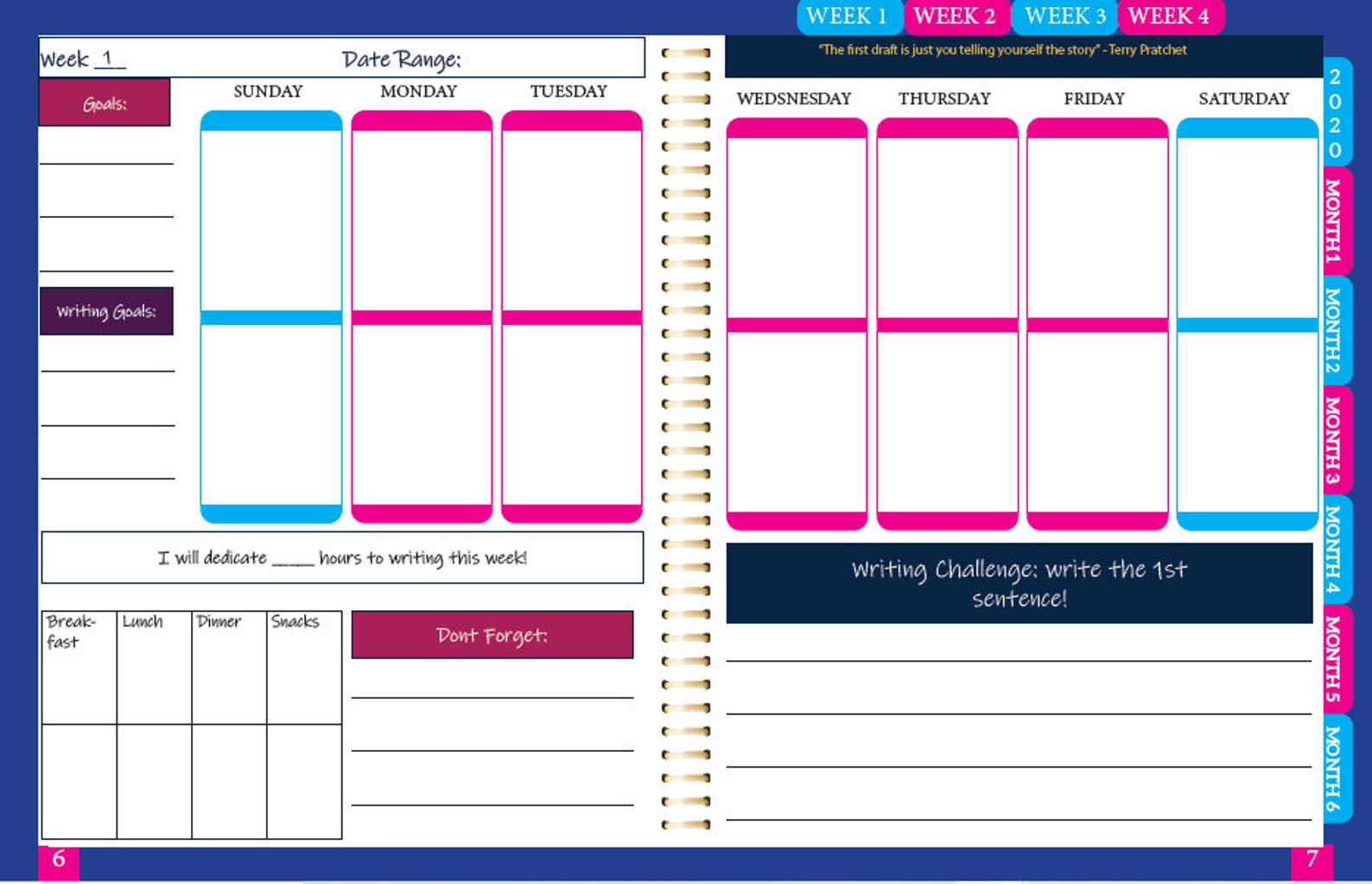 The writer s 6 month digital planner weekly planner etsy