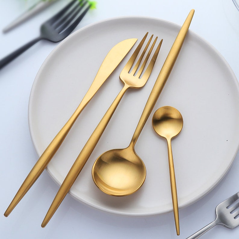 Matte Gold Cutlery Set 24Piece Stainless Steel Modern Etsy