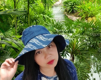 Indigo hat , Lao Thai pattern mut mee cotton