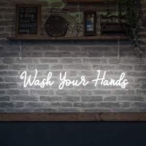 Letrero de neón "Lávate las manos", decoración divertida para el baño, arte de pared para el baño, luz de neón estética para decoración del hogar, letrero para restaurante, regalo para tienda