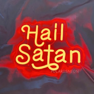 Letrero de neón "Salve Satán", luz LED divertida de Satán, regalo para satanistas ateos, decoración de "Salve Satán" inspirada en la nostalgia de los 90, regalo de Año Nuevo.