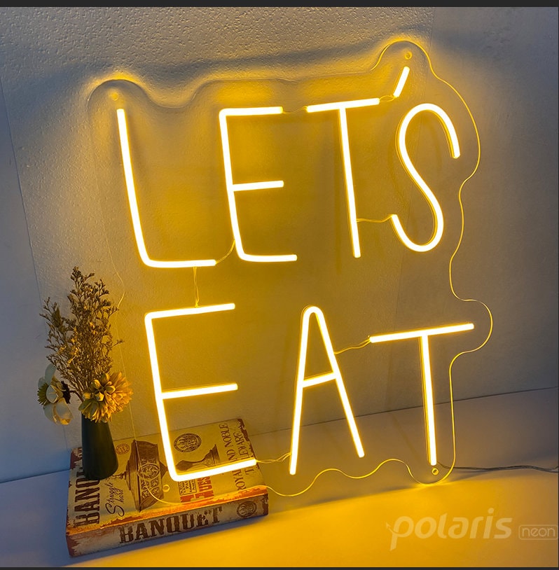 Lassen Sie uns Neon Schild für Küche mit LED-Lichtern essen, Küche Wand Dekor, Housewarming Geschenke, Restaurant Dekor, Esszimmer Dekor, Weihnachtsgeschenke