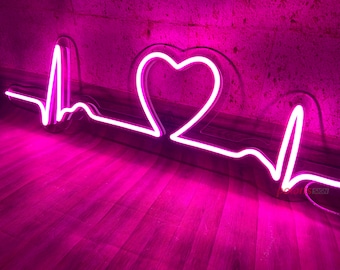 Handmade Beating Heart LED Neon Sign, Pink Bedroom Decor