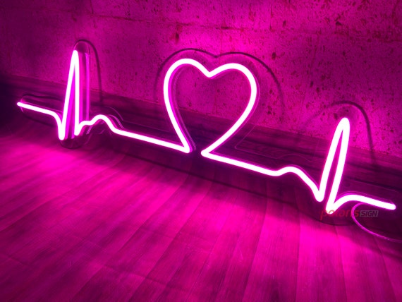 pink vibrating heart Neon Glowing Bright Pink Heart Sign Sound Wave Vibration Line Stock Vector  by ©knstart 240132094 main image 1